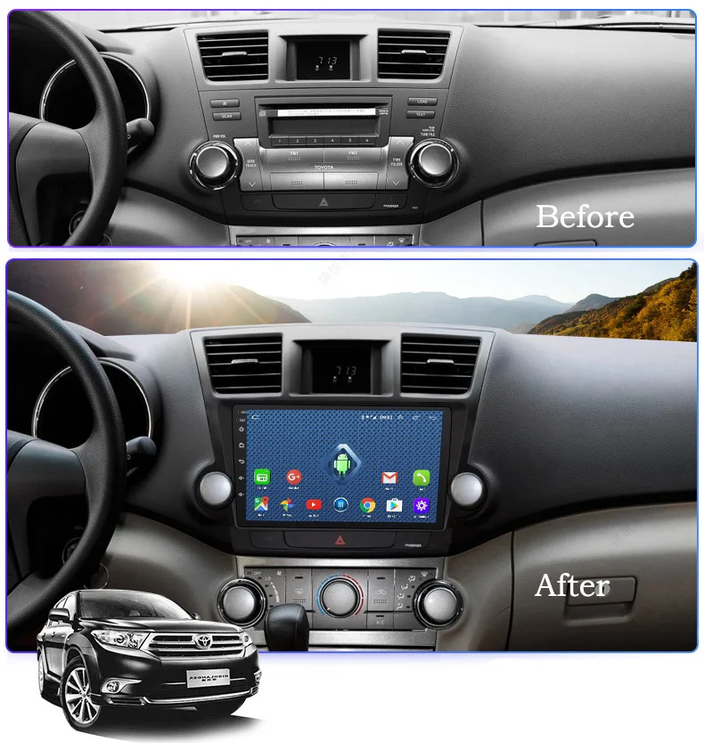 Wanqi 4 ядра Android автомобильный мультимедийный плеер для Toyota Highlander 2009-2014 авто