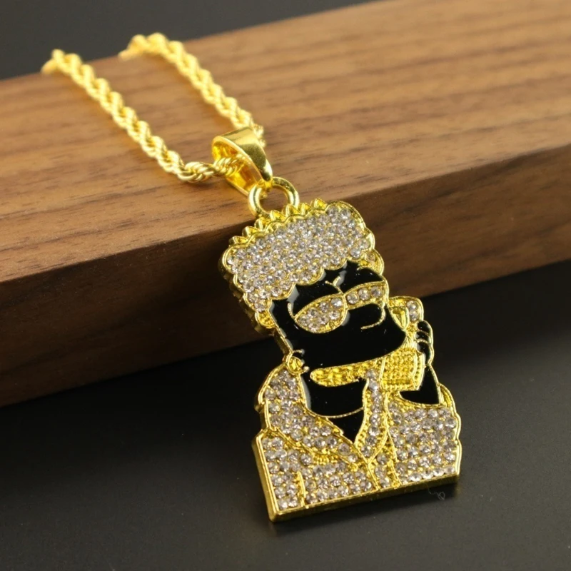 

Trendy Hip Hop Men's Sunglasses Necklace Anime Characters Inlaid Zircon Pendant Jewelry
