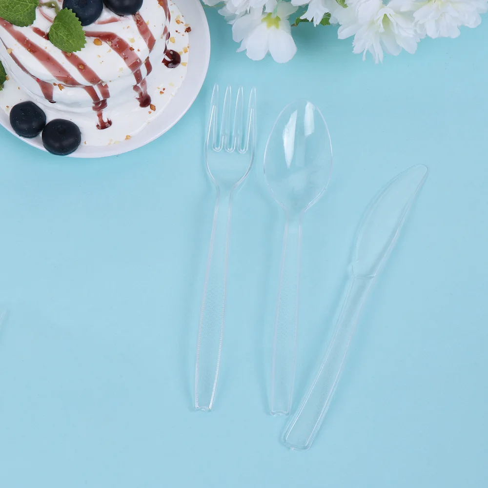 Vajilla desechable de pl&aacute;stico transparente para fiesta, cuberter&iacute;a, tenedor, cuchara para fiesta de cumplea&ntilde;os de ni&ntilde;os, 300 piezas-1