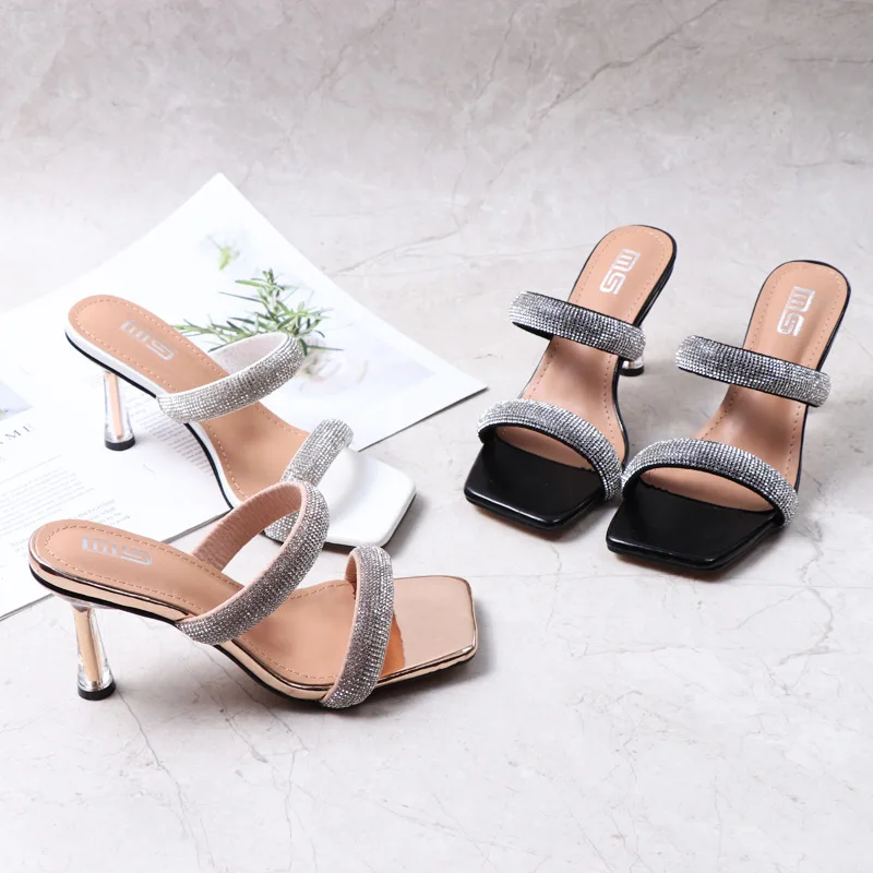 

Women's sandals fashion all-match 2021 summer new suede golden rhinestone sexy party high-heeled sandals 8.5CM