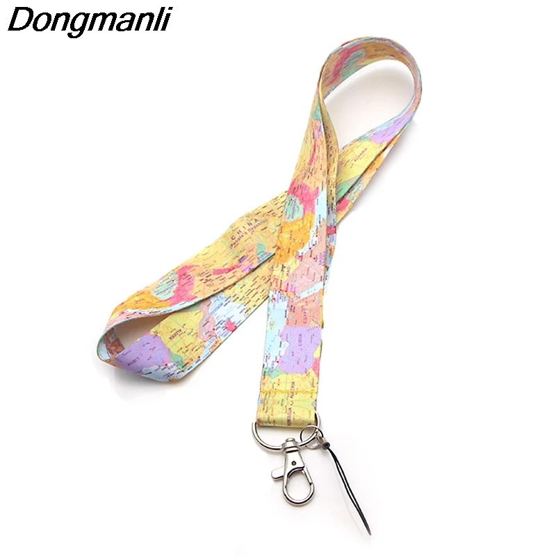 

PC200 Wholesale 20pcs/ lot World Map Lanyard Badge ID Lanyards/ Mobile Phone Rope/ Key Lanyard Neck Straps Keychain