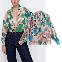 za spring autumn women blouse 2021 floral printed single breasted turn down collar casual top long sleeve female loose shirts