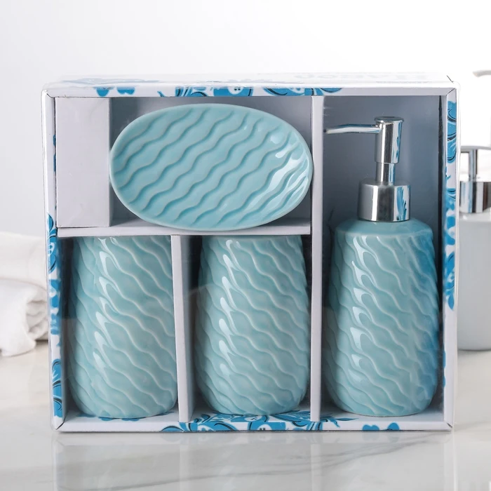 Набор аксессуаров для ванной комнаты Волны 4 предмета (дозатор 400 мл мыльница 2