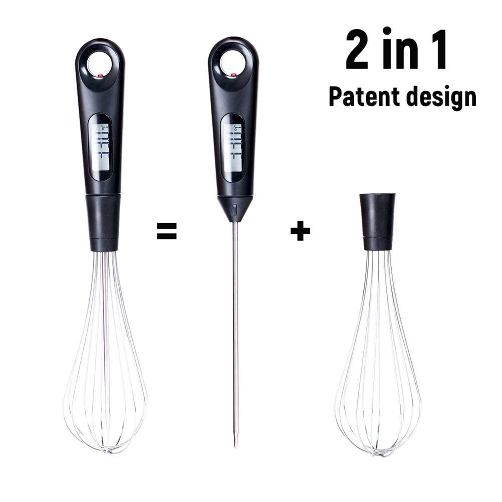 

2 In 1 Digital Meat Thermometer Eggbeater Whisk Kitchen Cooking Food Thermometer With Long Probe