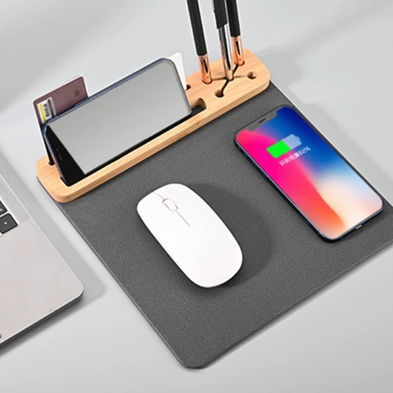 

Cellphones Stand Mouse Desk Pad Wireless Charging Pad PU Mousepads Mats for Mobile Phone with Wireless Charging Function