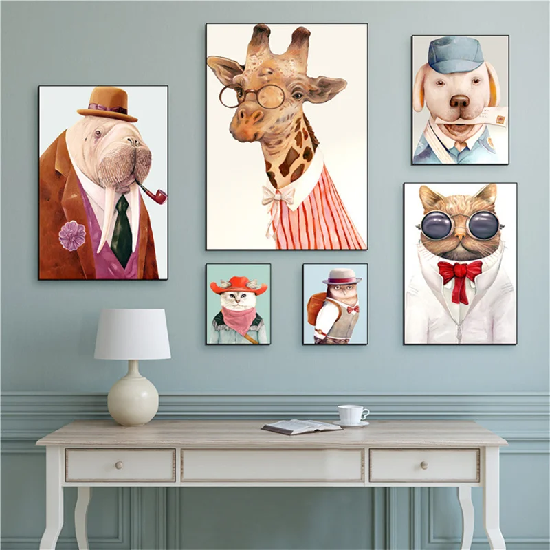 

Cartoon Animal Print Canvas Paintings Nursery Picture Children Room Wall Art Decoration Cute Cat Dog Owl Giraffe Fox Elk Posters