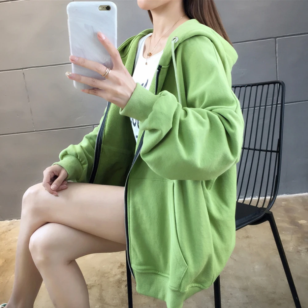 

Women's Cotton zipper jacket Fashion loose clothes lazy style long-sleeve hooded sweater student trend coat