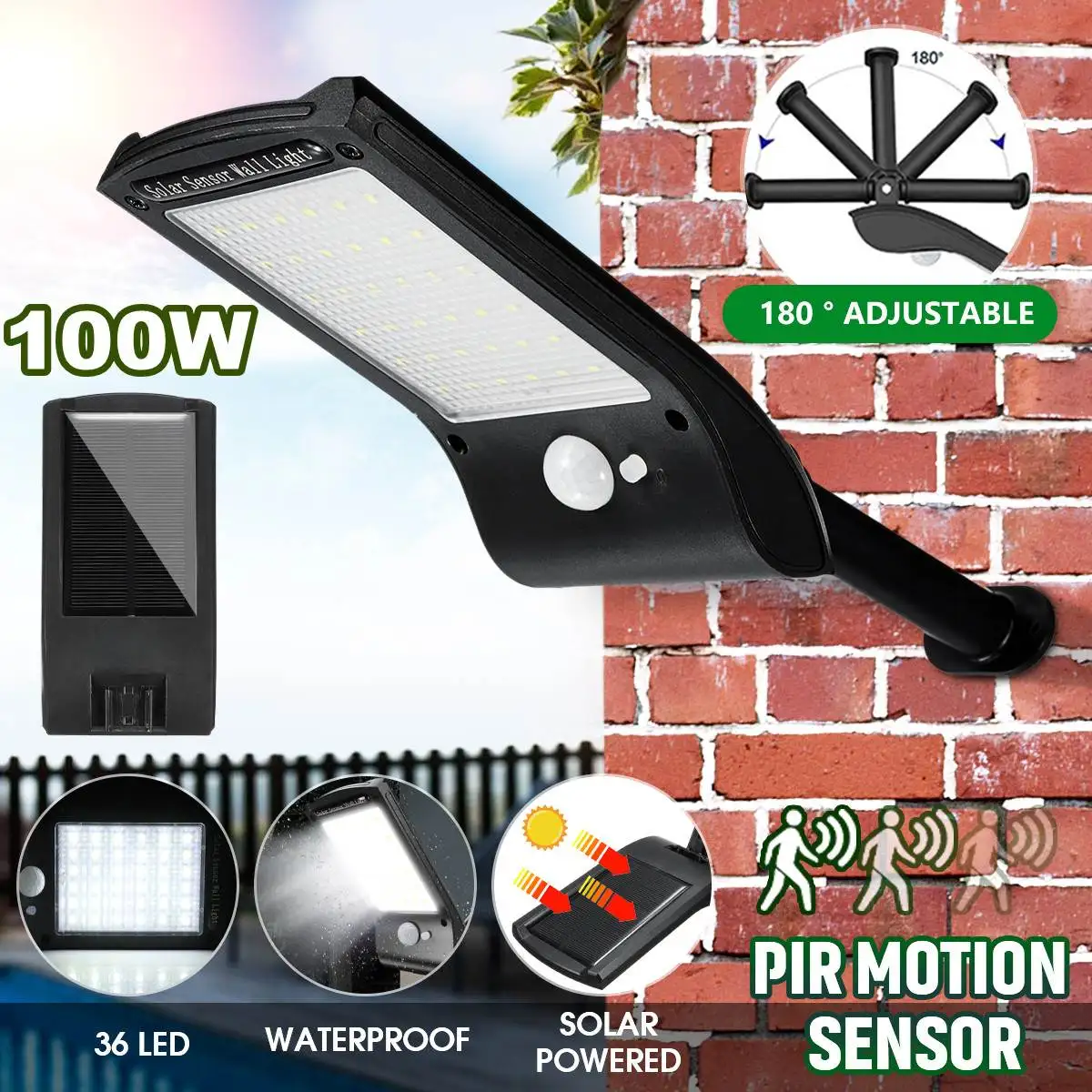 

100 Вт Солнечный настенный светильник IP65 уличный светильник автоматический светильник обнаружения движения Сенсор настенный светильник От...