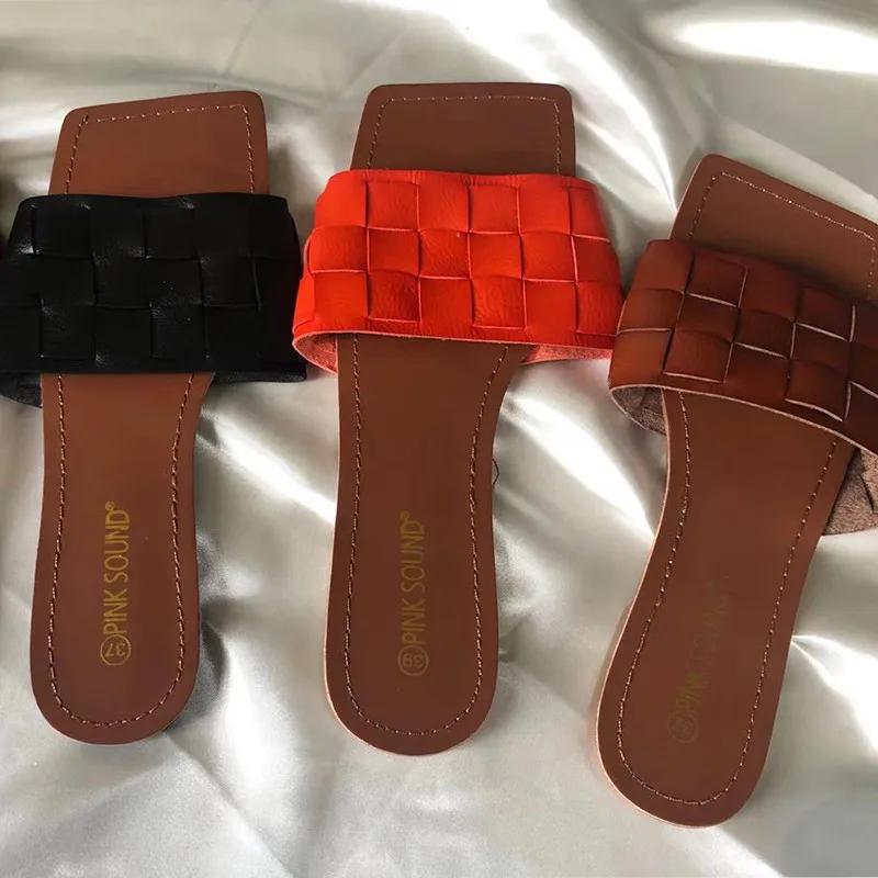 

Casual Summer Slippers Women Flat Shoes Slip On Slides Square Toe Leisure Flip Flops Outside Slippers Female Beach Sandals New