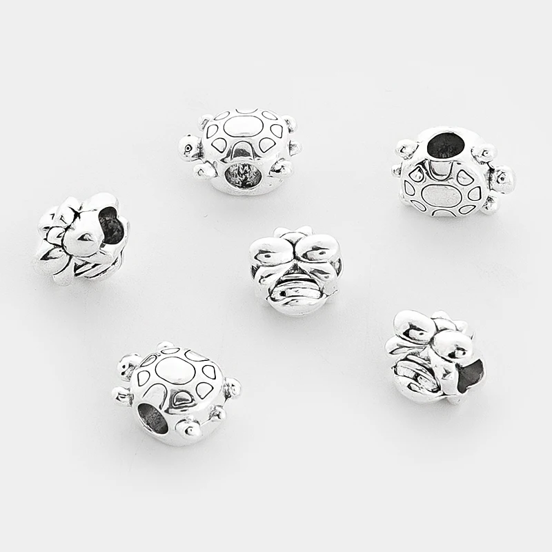 

10PCS Animal Turtle Bee Slider Beads For 4mm Round Leather Cord Silver Color Spacer For DIY Bracelet Jewelry Make Accessories