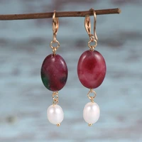 2020 new oval natural stone freshwater pearls drop earring elegant women party wedding dangle earrings jewelry female gifts