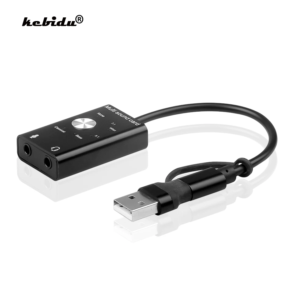 Kebidu USB 2 0 Тип с разъемами типа C и 3 5 мм Jack 7 1/5 1 внешняя звуковая карта для наушников