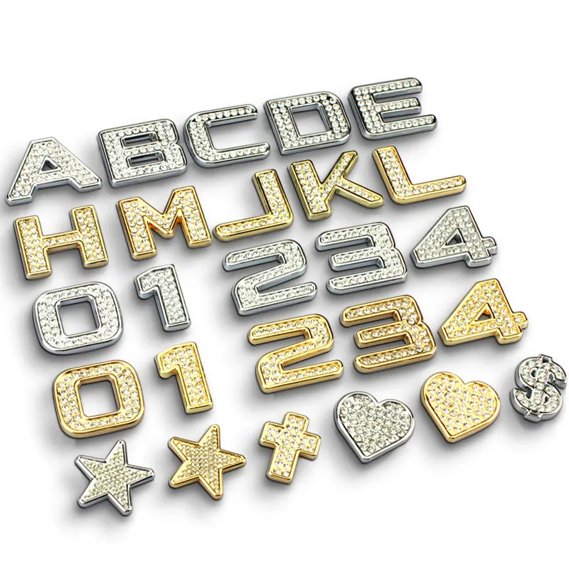 

Fashion 3D Metal Crystal Diamond Letter Number Car Sticker Emblem Logo DIY Badge Decor Trunk Decal Auto Accessories Car Styling