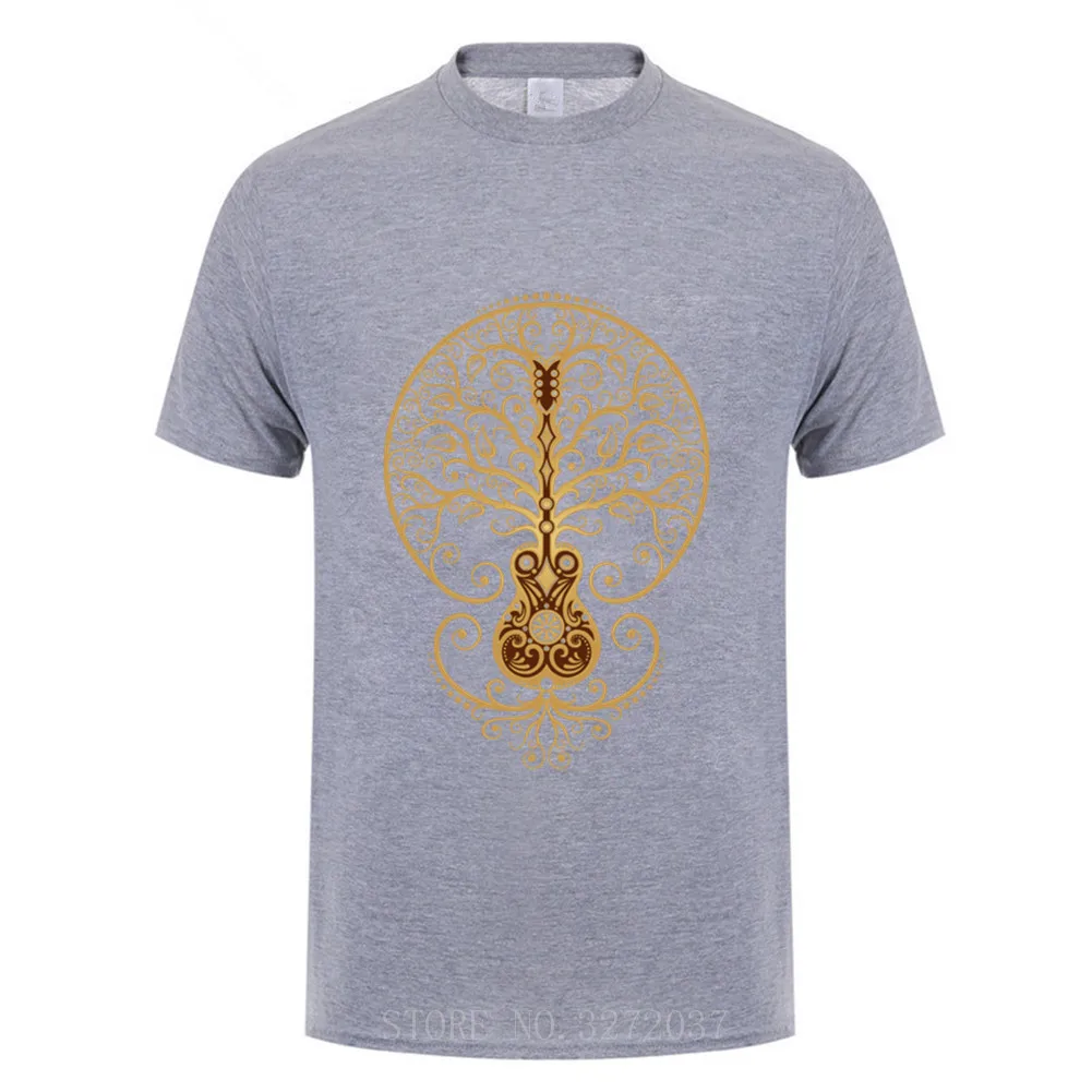 Мужская футболка с изображением дерева жизни и акустической гитары летняя