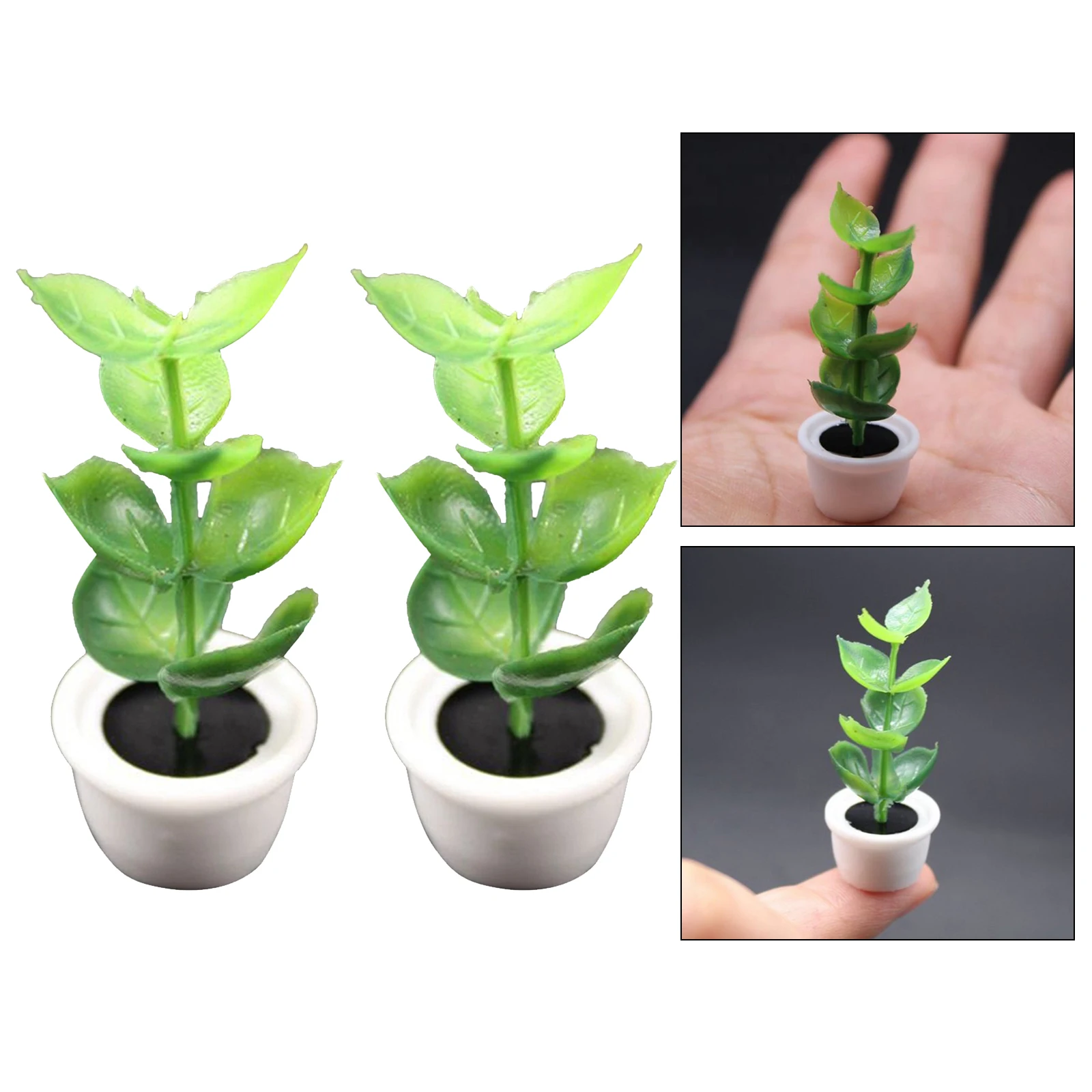 

2pcs 1/12 Scale Dollhouse Miniatures Potted Plants Model Garden Ornament