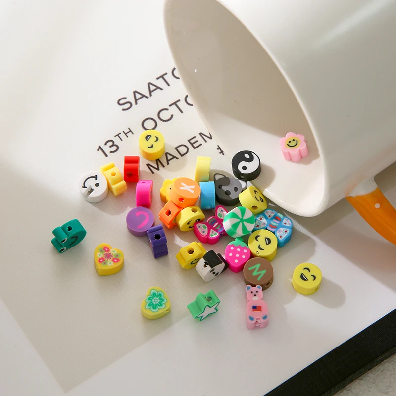 300 шт./кор. смешанный стиль смайлик цветок фрукты Полимерная глина бусины для