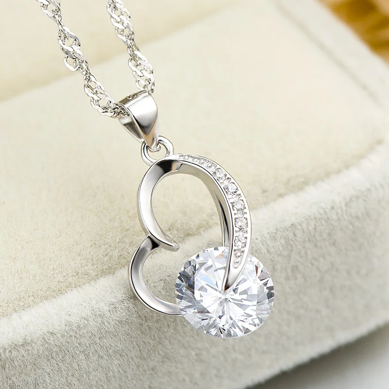 

DW19 Fashion 925 Silver Jewelry Heart Pendant Simple Female Women Wedding Anniversary Jewelry Gift for Ladies