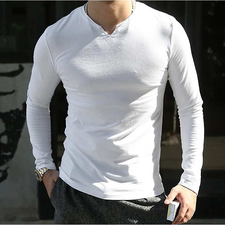 Мужская облегающая футболка с длинным рукавом стильная и роскошная хлопковая