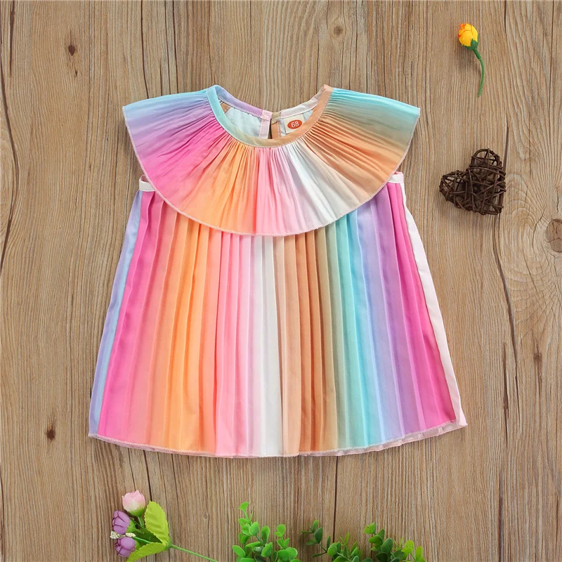 

0-3Years Baby Girls Sweet Princess Dress,Newborn Children Girls Breathable Gradient Color Round Neck Fly Sleeve Dress for Summer