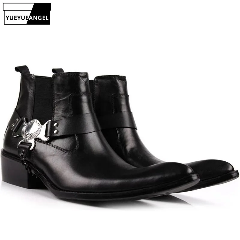 Мужские ковбойские ботинки челси Черные ботильоны ручной работы из натуральной