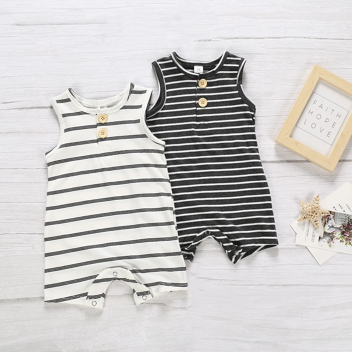 

Baby Summer Clothing 0-24 Newborn Kids Infant Boy Girl Striped Romper Clothes Sleeveless Striped Summer Outfit Jumpsuit Dropship