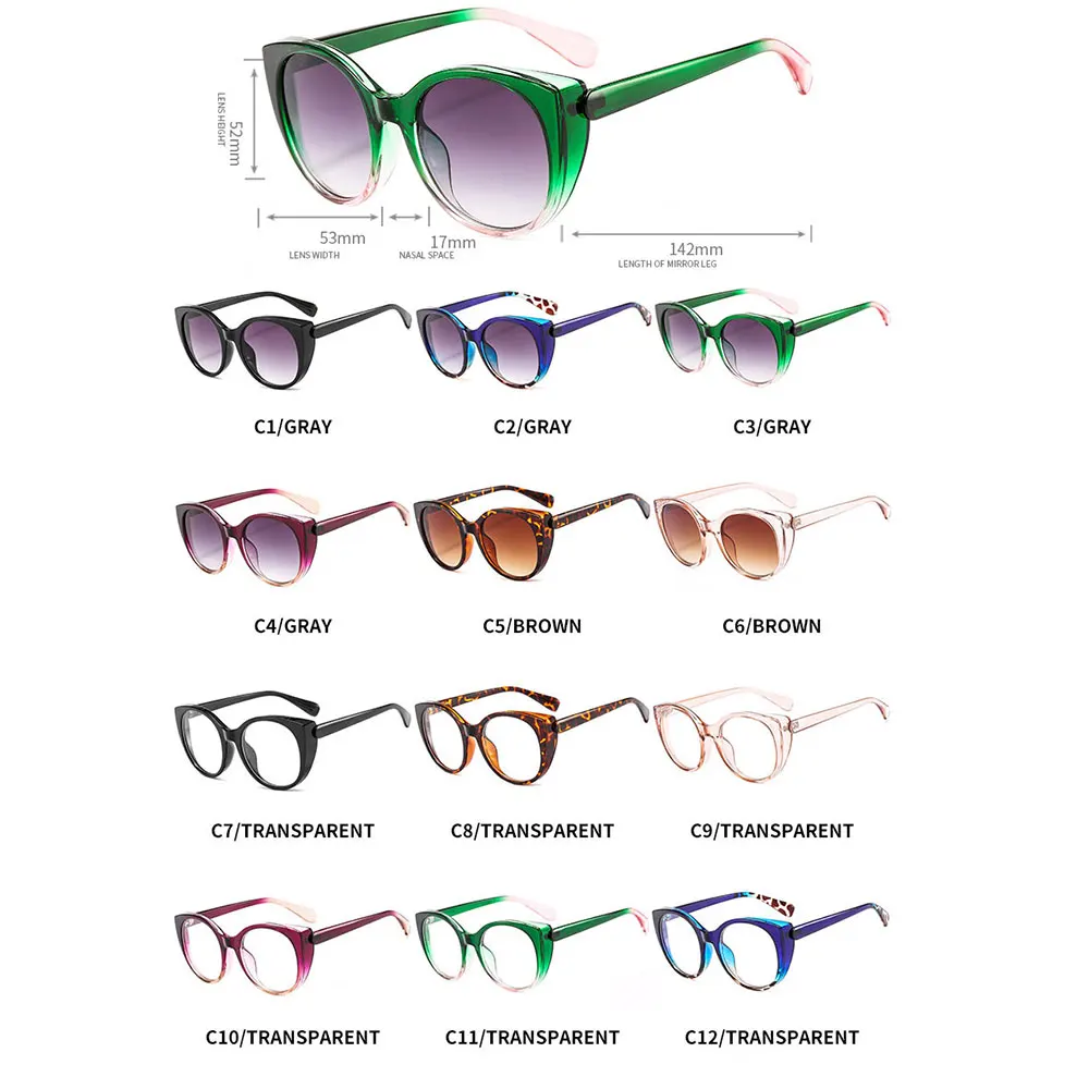 

Cat Glasses Contrast Color Womens Sunglasses New Flat Mirror with The Same Glasses