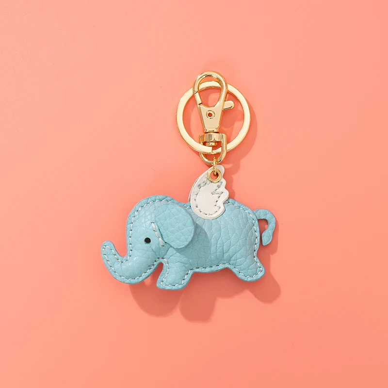 

Jaeeyin 2021 Fashion Jewelry Blue Leather Elephant Animal Keychain Cute Charm Hand Made Accessory Gift For Children Women Girls