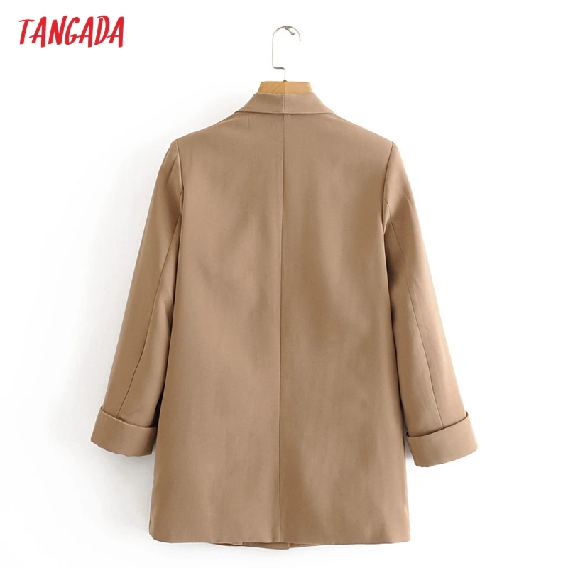 

Tangada Women 2021 Fashion Solid Pink Blazer Coat Vintage Long Sleeve Female Outerwear Chic Tops DA189