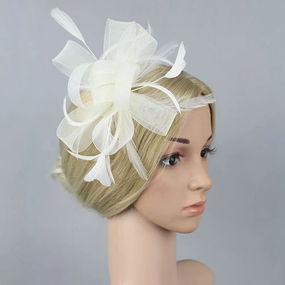 Сетка узел модная резинка для волос с зажимом винтажная перо лента Женская