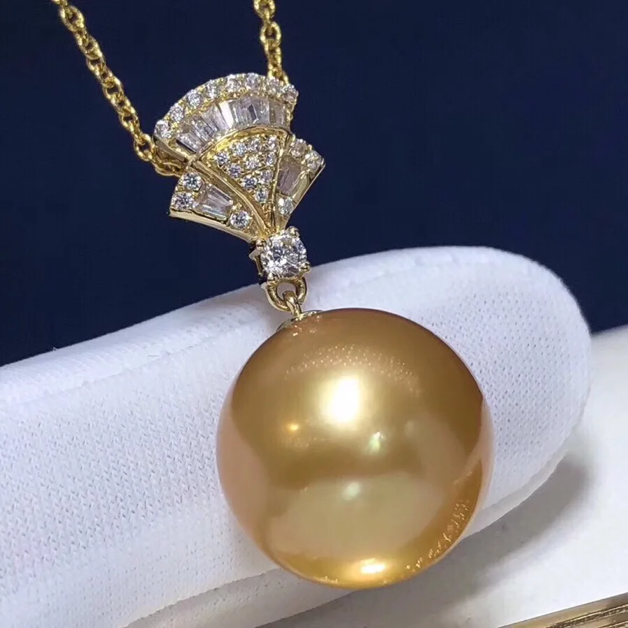 

Pearl Pendant 13-14mm Fine Jewelry 18K Gold Natural Ocean Golden Pearl Pendant Necklaces for Women FIne Pearls Pendants