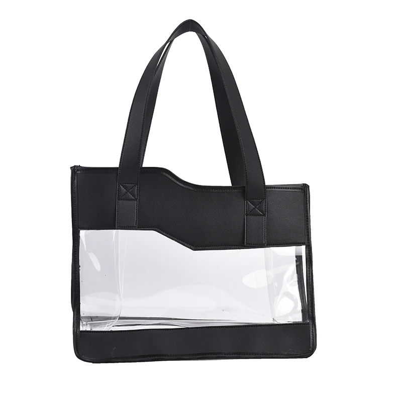 

2021 Women Transparent PVC Colour Contrast Handbags Beach Shoulder Bag Lady Jelly Top Hand Bags Big Capacity Crossboby Pack
