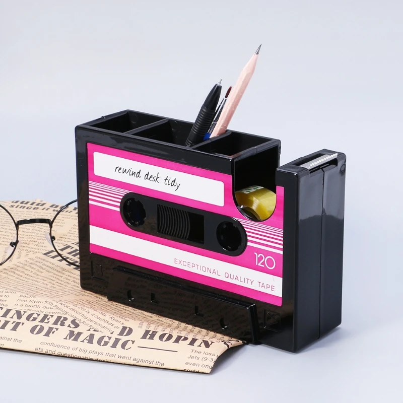 

Cassette Pattern Pen Pencil Pot Holder Container Organizer Stationery Gift