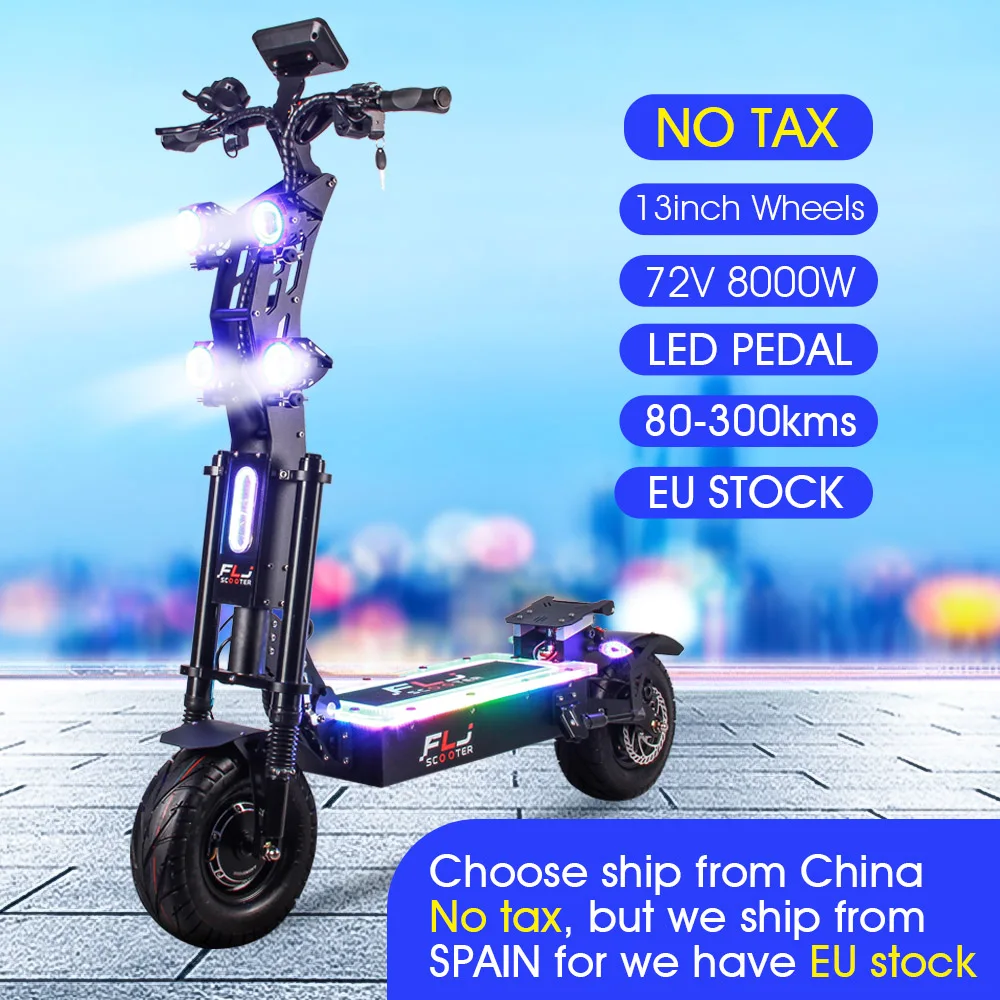 Модернизированный 13-дюймовый скутер FLJ Eelectric 72 В 8000 Вт двухмоторный большой экран