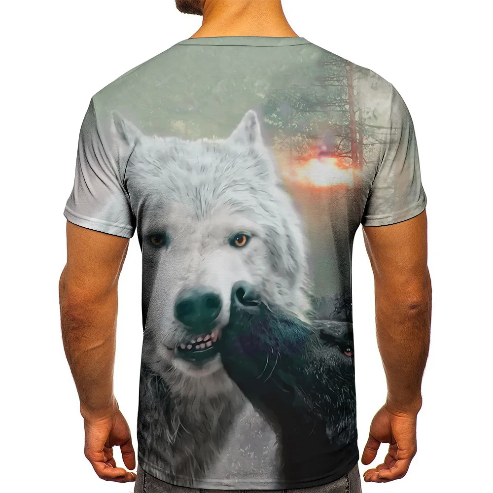 

Sky white Wolf Animal Pattern Short Sleeve Fashion Breathable Round Neck Hip Hop Male Tee Tops Animal Pattern 3D Printed T-Shirt