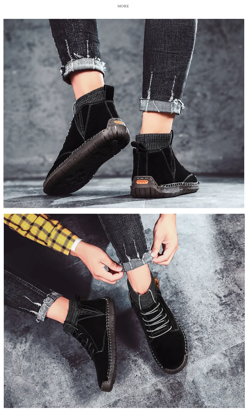 Мужские зимние ботинки размера плюс; замшевые кожаные ботинки; мужские зимние ботинки; Водонепроницаемая зимняя обувь; кожаные мужские Ботильоны; мужская обувь на меху