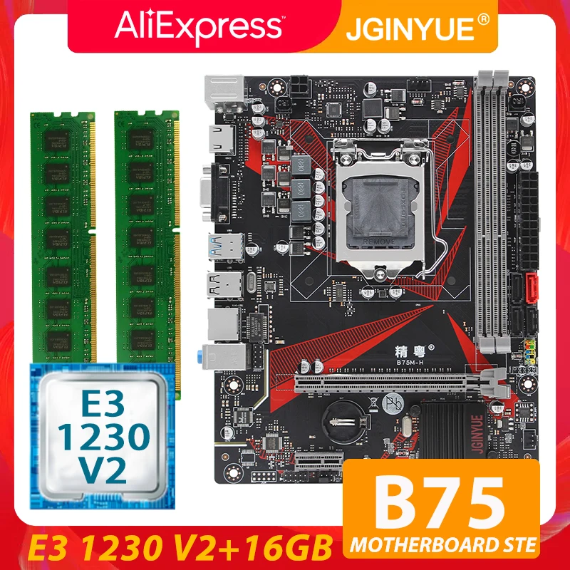 Bestellen JGINYUE B75 Motherboard LGA 1155 Set Kit Mit Xeon E3 1230 V2 Prozessor Und 16GB(2*8GB) DDR3 Desktop RAM Speicher B75M-H