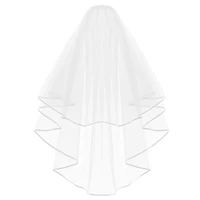distinctive design white double ribbon edge center cascade bridal wedding veil with comb