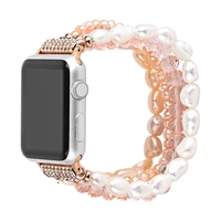 smart watch bracelet for apple watch band 4244mm 3840mm women bling elastic pearl jewelry beaded wrist strap series 2 3 4 5 6