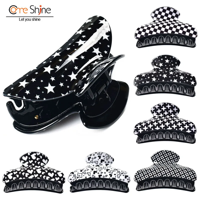 

Come Shine Big Hair Accessories Hair Claws for Women Black White Plaid Large Acrylic Clips Crab Factory Wholesale DropShipping