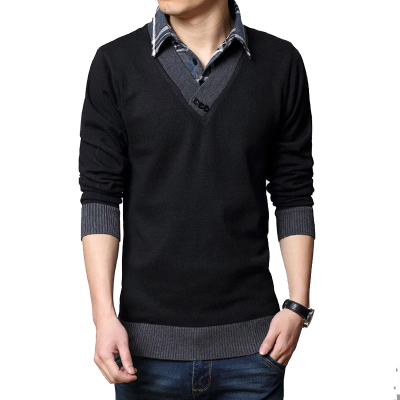 

Мужской облегающий свитер BROWON, осенне-зимние толстые теплые облегающие свитеры, Повседневное платье с имитацией двух вариантов, Мужской Хл...