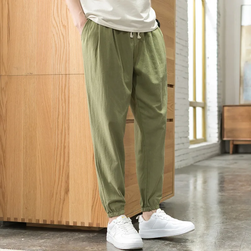 

2020 New Chinese Style Men's Cotton and Linen Casual Trousers Men's Beam Foot Trousers Plus Size Harem Pants Male Bloomers