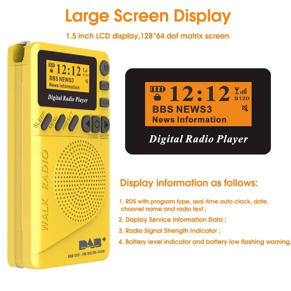 JINSERTA DAB/DAB+ цифровой fm-радио приемник портативный Bluetooth 5,0 музыкальный плеер Поддержка Hnadafree U диск TF карта Aux-in сигнализация