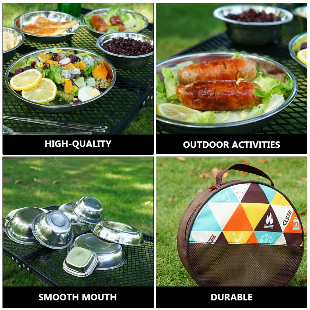 

1 Set of Camping Tableware Set Compact Stainless Steel Campfire Dinning Plates