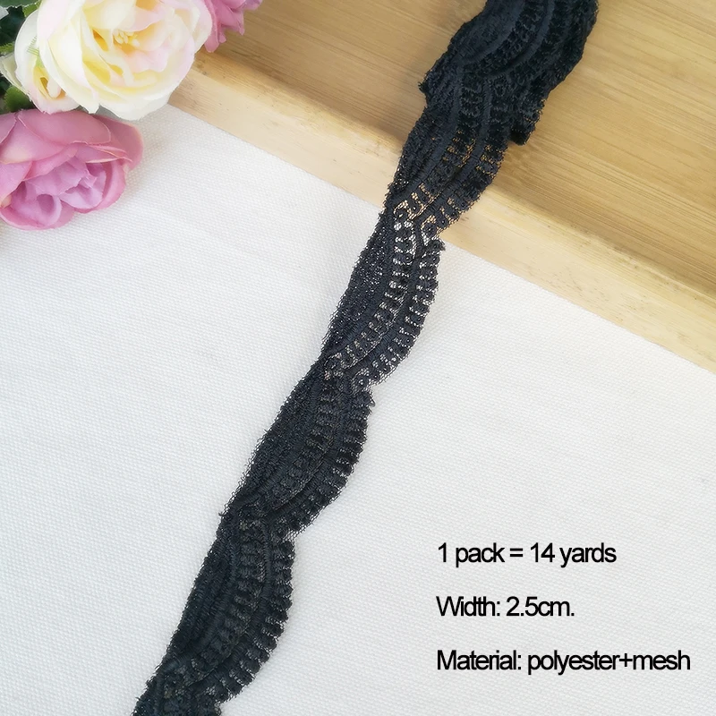 Black 14 ярдов 1,7-8 см вышивка, кружевная отделка, пэчворк, ручная работа, рукоделие, Швейные аксессуары, ткань, украшение одежды, 910 - Цвет: Black