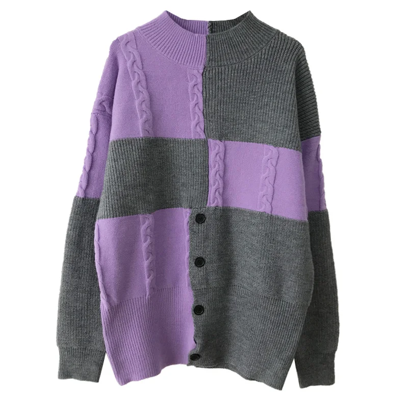 

Control to film sets han edition new winter wind lazy violet ash splicing thin long-sleeved sweater female