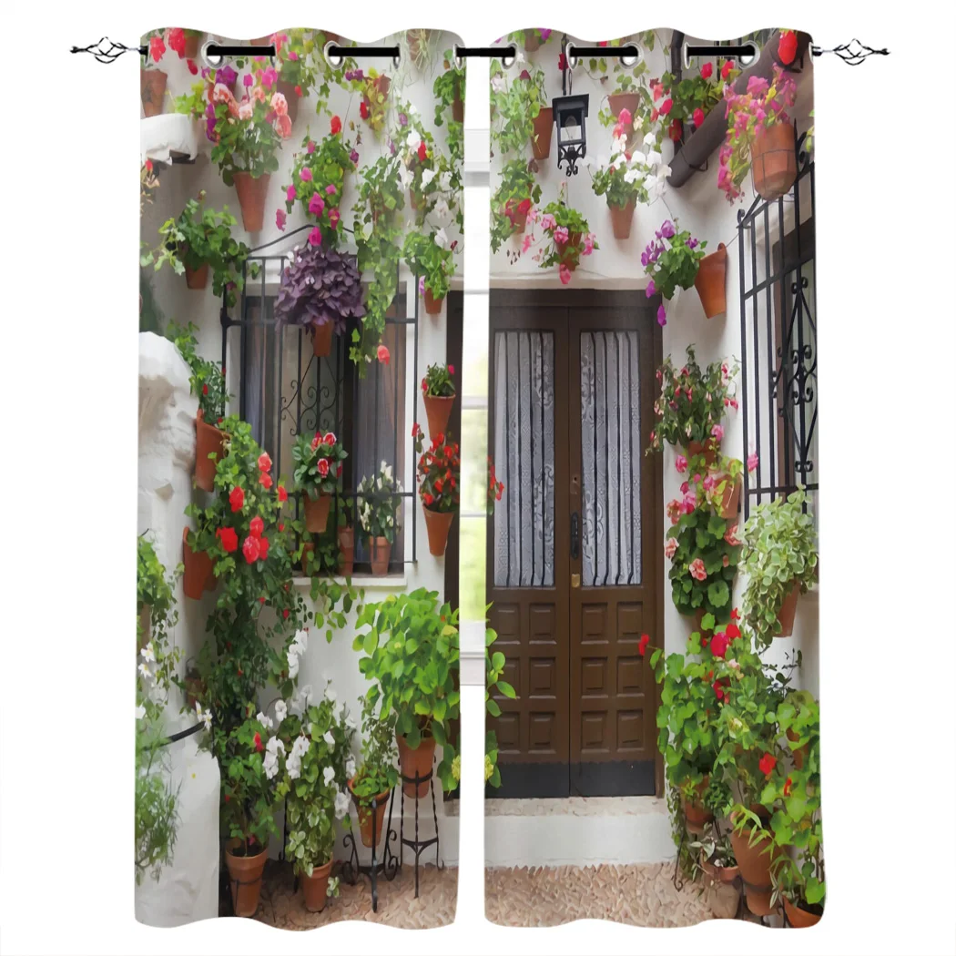 Комнатные растения цветы зеленый красный камень занавески для гостиной Детская