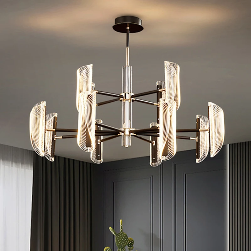 

Modern Led Dimmable Lighting Living Room Black Led Chandelier Acrylic Lighting Luminarias Fixtures Black Metal Led Hanging Lamp