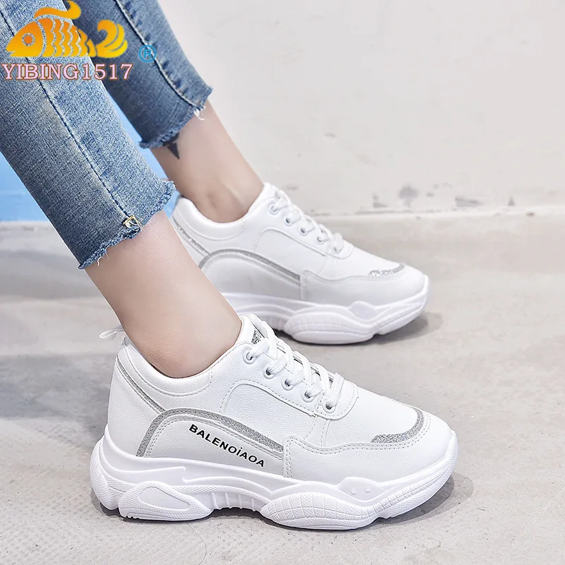 Модные Цветные лазерные дышащие женские кроссовки на платформе коллекция 2019