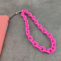 fashion phone chain strap fluorescent solid color lanyard necklace chain colorful acrylic rubber plated lanyard for mobile