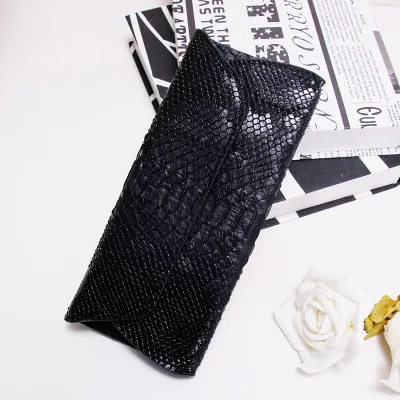 Black Из Натуральной Змеиной кожи узор тонкий клатч кошелек Для женщин пикантные вечерние сумка Python клатч сумочка - Color: Black